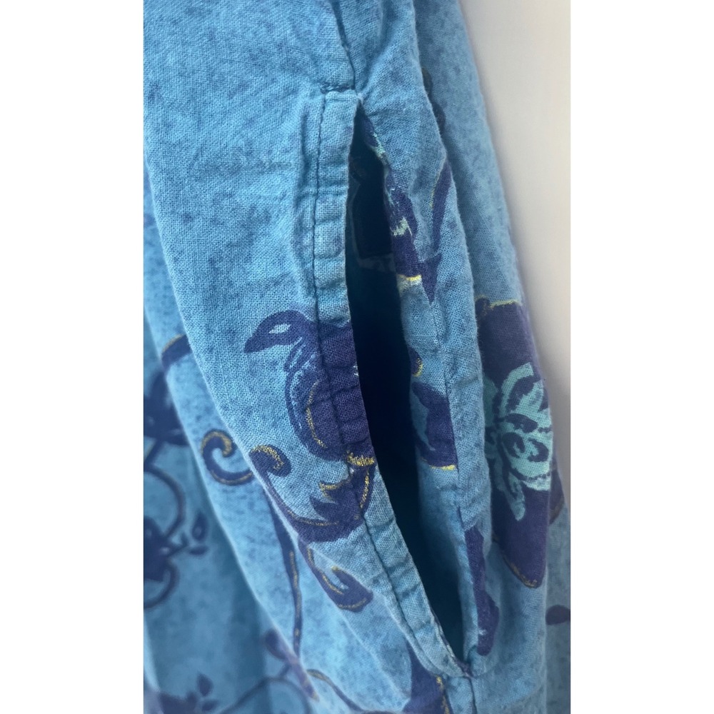 Vintage Floral House Dress Womens XS Blue Cotton Muu Muu Lounger Boho - Picture 8 of 11